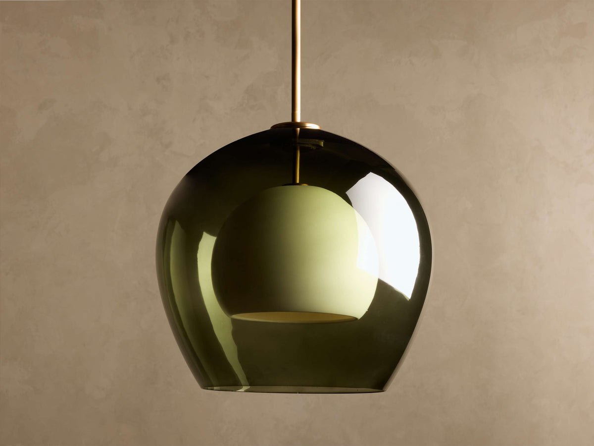 The Luna Pendant | Green Glass & Brass | CLND041