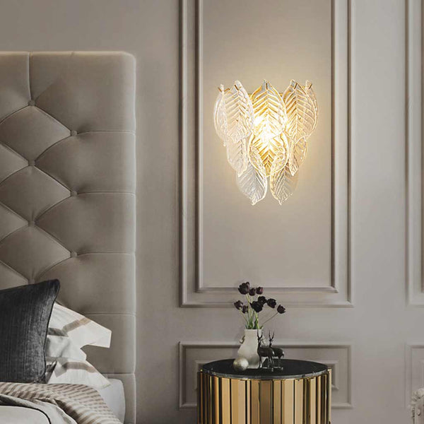 Wall Sconce Light Stylish Half Circle Brass Glass Shell Leaf