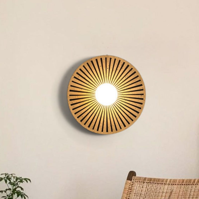 Wall Lamp Metal Body with Wood Rim Minimalist Style