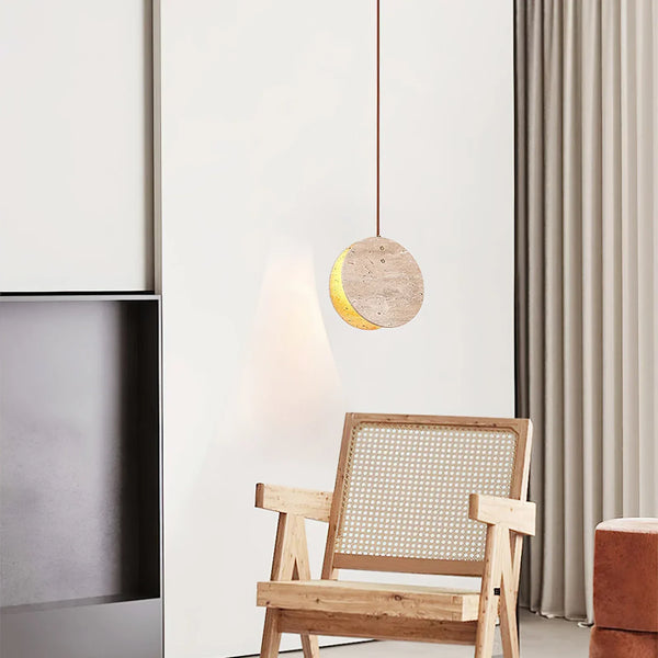 Round Travertine Solstice Stone Pendant Light