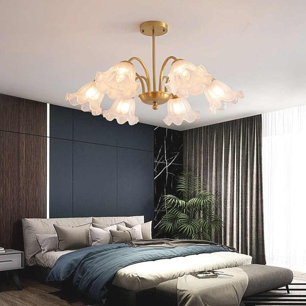 Chandelier French Glass Lily of the Valley Flower Gold Branch