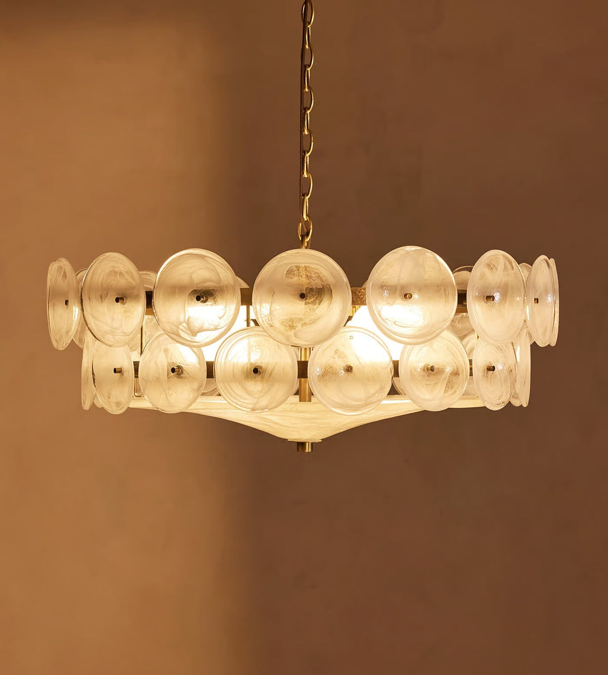 Milk Murano-Style Glass Disc Chandelier | Stainless Steel | CLKOPS204M