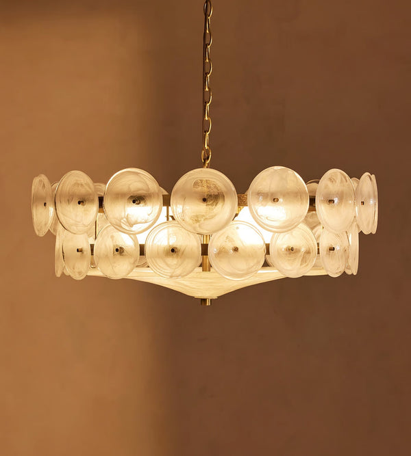 Milk Murano-Style Glass Disc Chandelier | Stainless Steel | CLKOPS204M