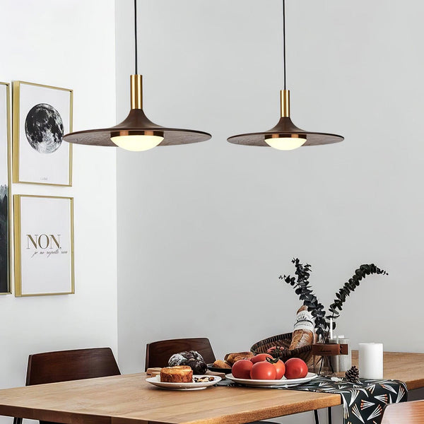 Walnut Wood Dish Pendant Light