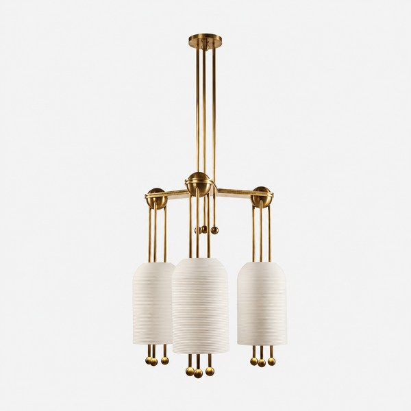 3-Head Ceramic & Brass Linear Chandelier | CLCER3