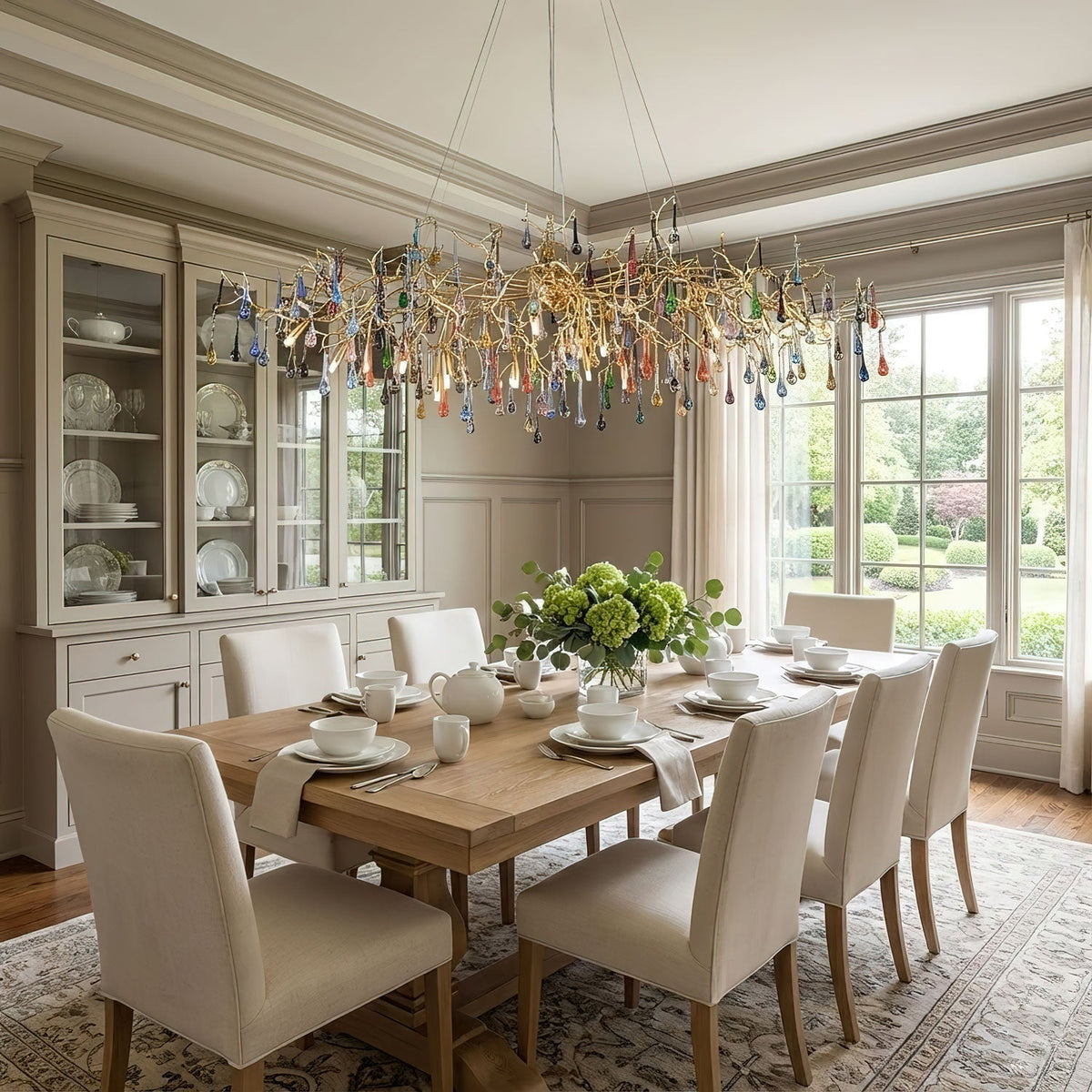 Sytheir Colorful Raindrop Branch Brass Crystal Chandelier