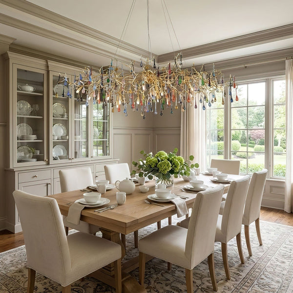 Sytheir Colorful Raindrop Branch Brass Crystal Chandelier