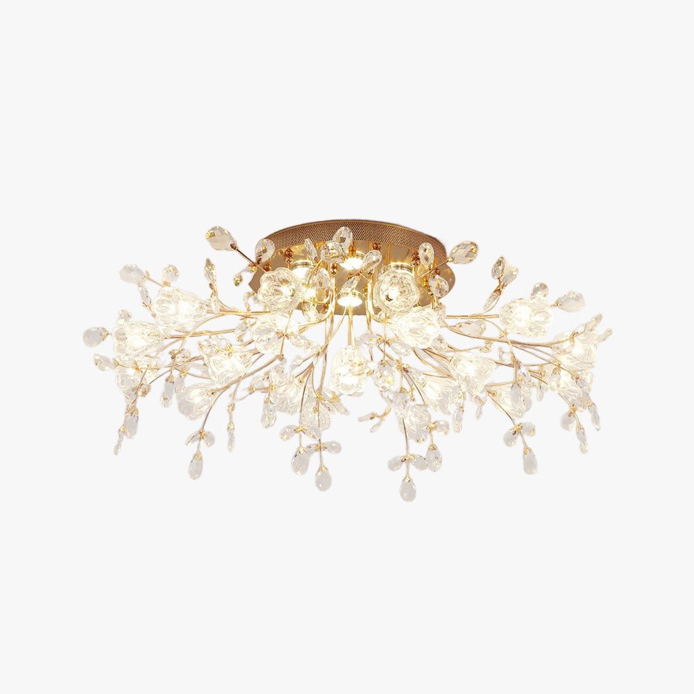 Arisha Art Deco Elegant Golden Crystal Flower Flush Mount Ceiling Light