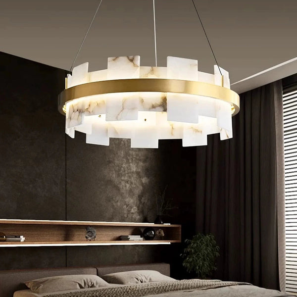 Modern Round Alabaster Halo Chandelier