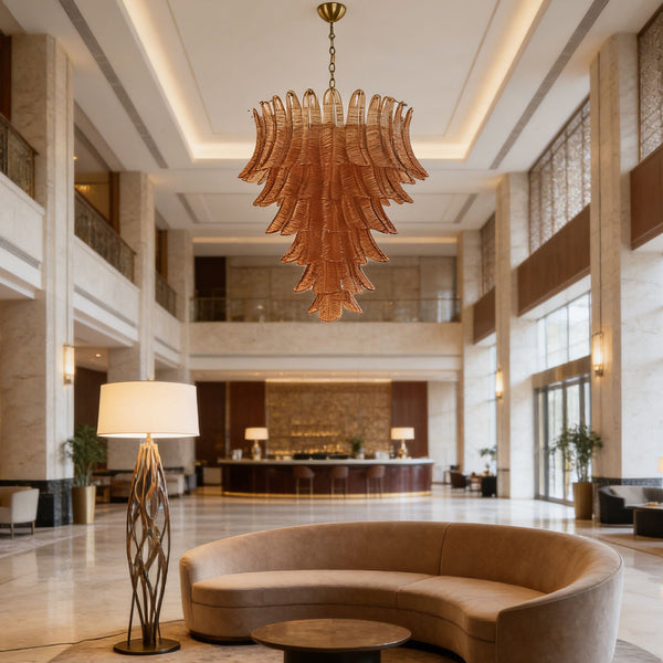 Orange Glass Leaf Tiered Chandelier