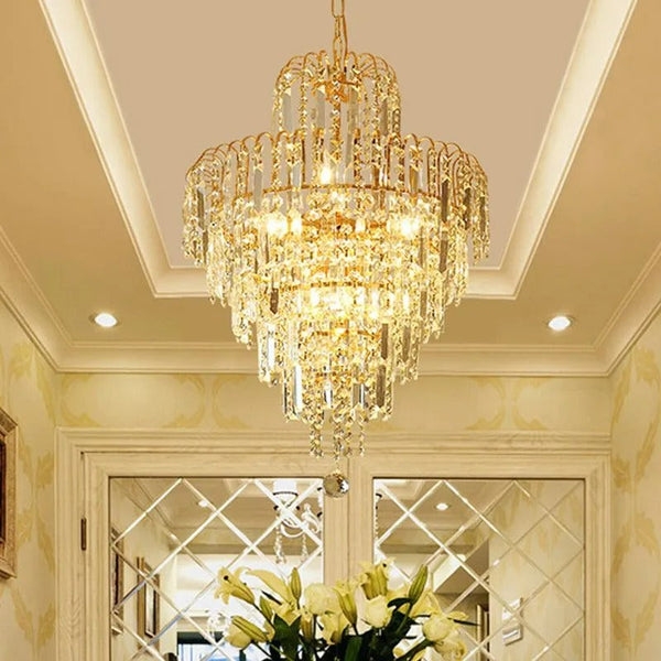 Kristy Luxury 5 Layers Tassel Crystal Gold Chandelier
