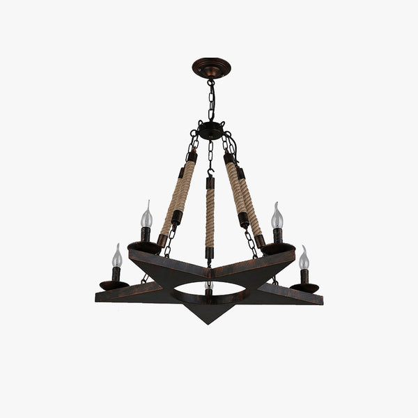 Epoch Retro Pentagram Chandelier Rust Metal/Rope Cafe/Restaurant