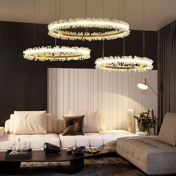 Modern Circular Pendant Light with Crystal for Living Room