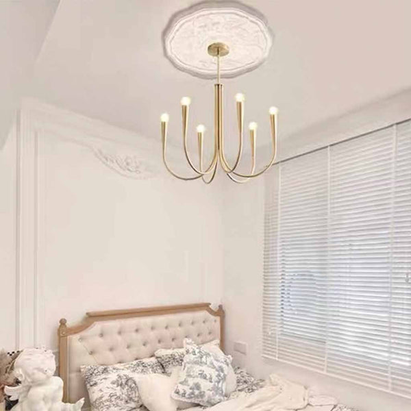 Swoop Arm Chandelier Minimalist Ambient Globes, Gold / Black