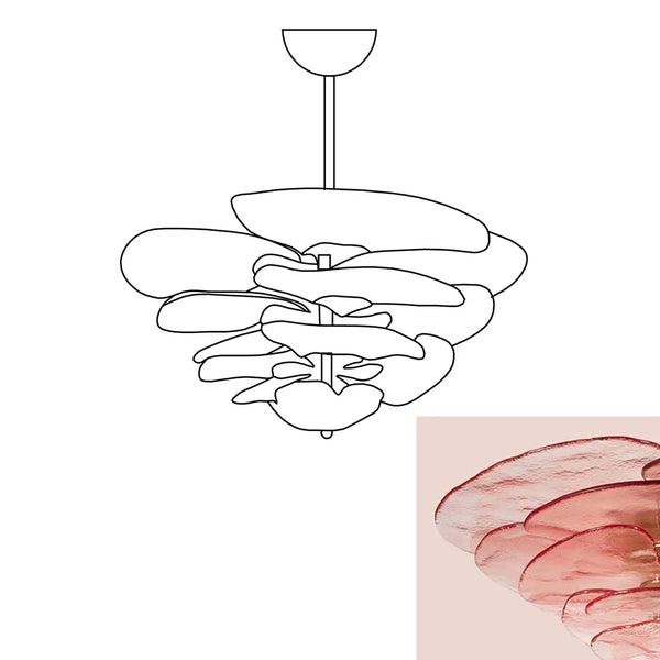 Leaf-Shaped Pink Textured Glass Chandelier