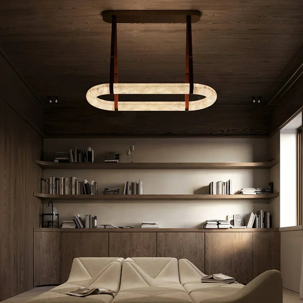 Alabaster Round Leather Chandelier