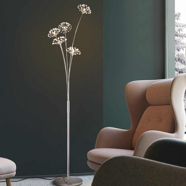 Floor Lamp Nordic Crystal Flower Dandelion, Chrome