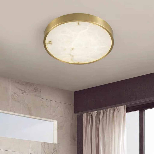 Round Brass Alabaster Ceiling Light Flush Mount