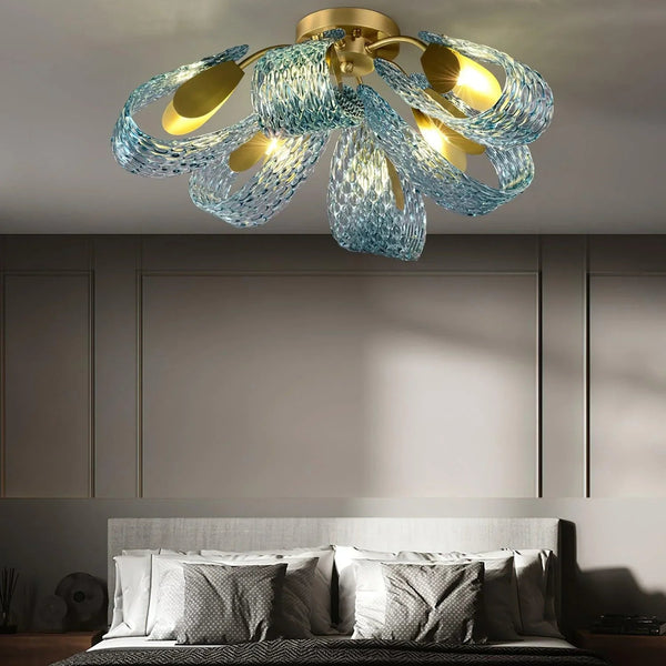 Petal Blue Glass Ceiling Light