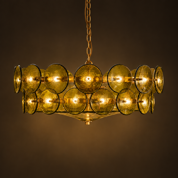 Olive Murano-Style Glass Disc Chandelier | Stainless Steel | CLKOPS203O