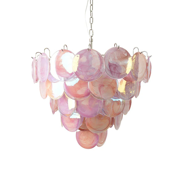 Vintage Pink Disc Glass Chandelier