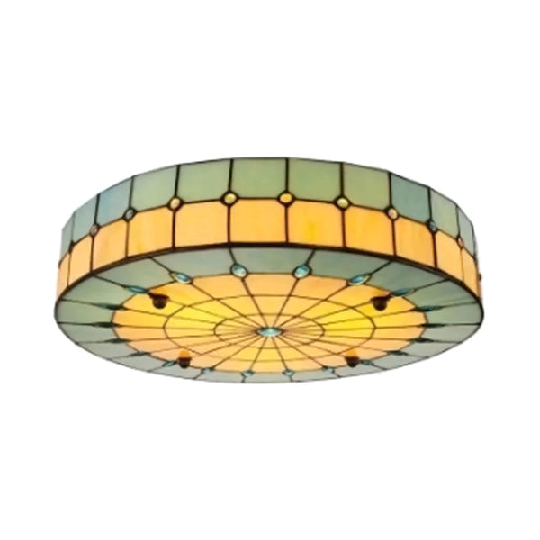 Green Tiffany-Style Ceiling Lamp | Stained-Glass Flush Mount | CLND044
