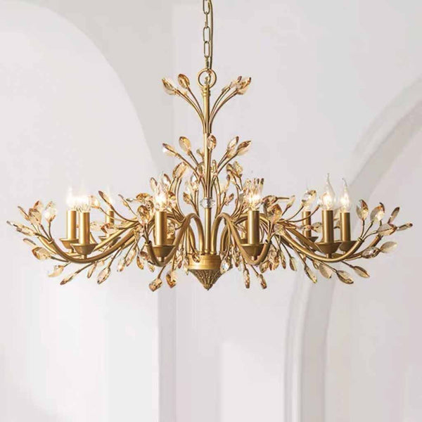 Gold Candle Chandelier Branch Luxury Crystal