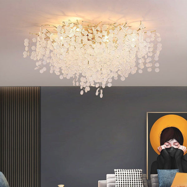 Flush Mount Chandelier Ceiling Light Modern Branch Glass Leaf