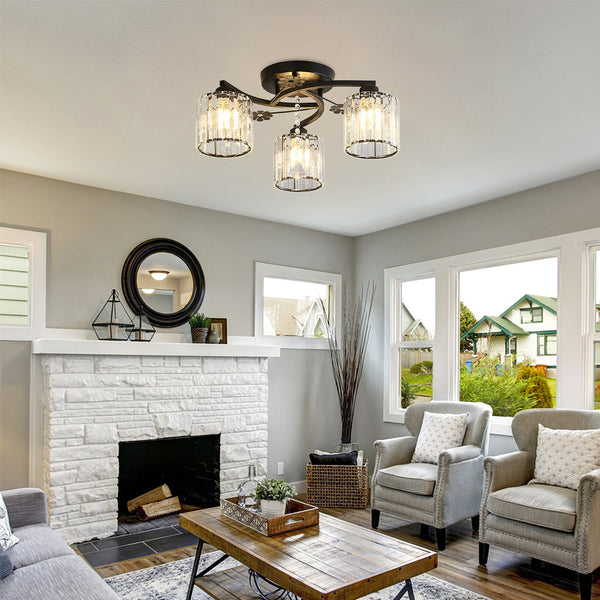 Modern Crystal Semi Flush Living Room Ceiling Light