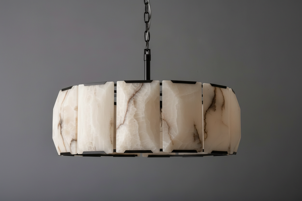 Round Alabaster Halo Chandelier | Black Stainless Steel | CLPOR022B