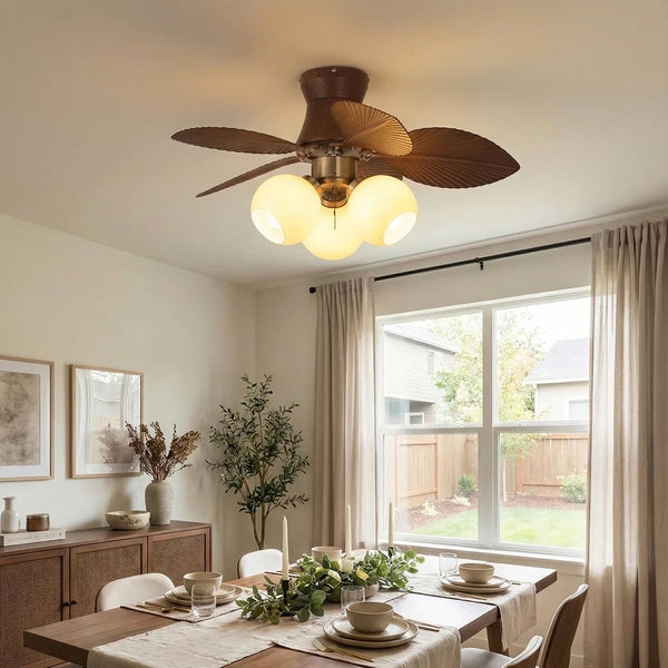 Palm Leaves Round Glass Ceiling Fan Light