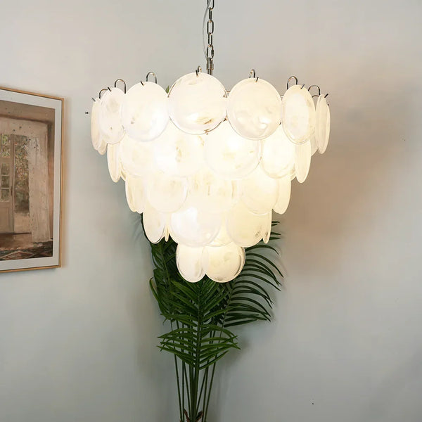 Vintage White Disc Glass Chandelier