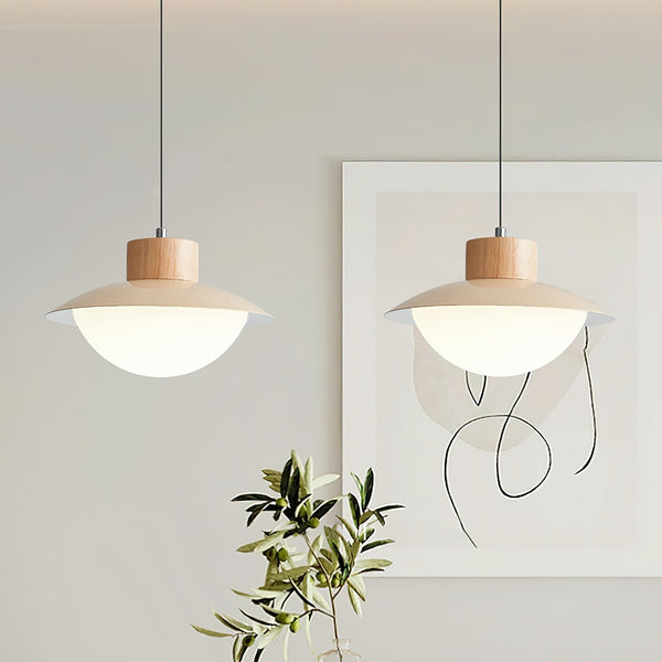 Pendant Lamp Metal and Wood PE Shade Dome Shape Minimalist