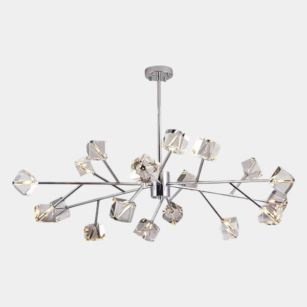 Molecule Chandelier Sputnik Crystal Cube, Chrome