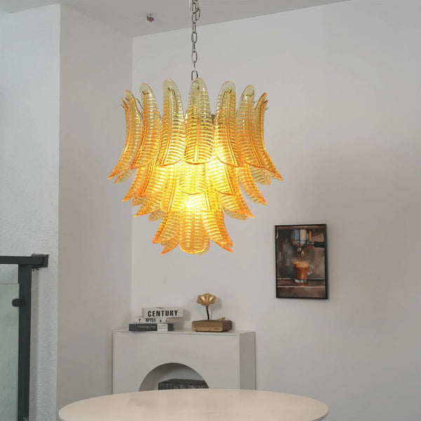 Amber Glass Leaf Chandelier