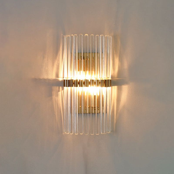 Ray Modern Cylindrical Metal/Crystal Wall Lamp, Gold
