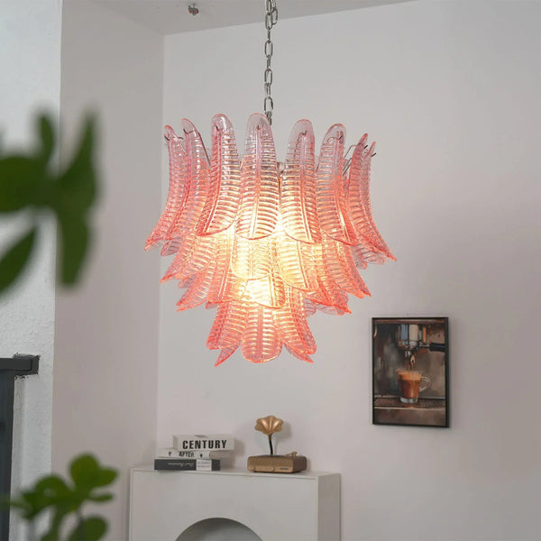 Pink Glass Leaf Chandelier
