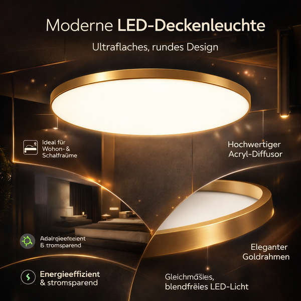 Led Flush Ceiling Light, 3 Light Colors Changeable, Gold, 27cm, Round