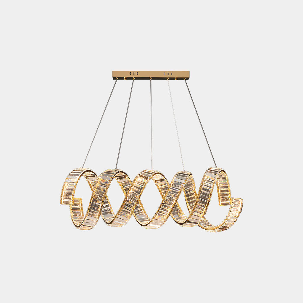 Chandelier Luxury Metal Crystal Wave Spiral LED, Gold