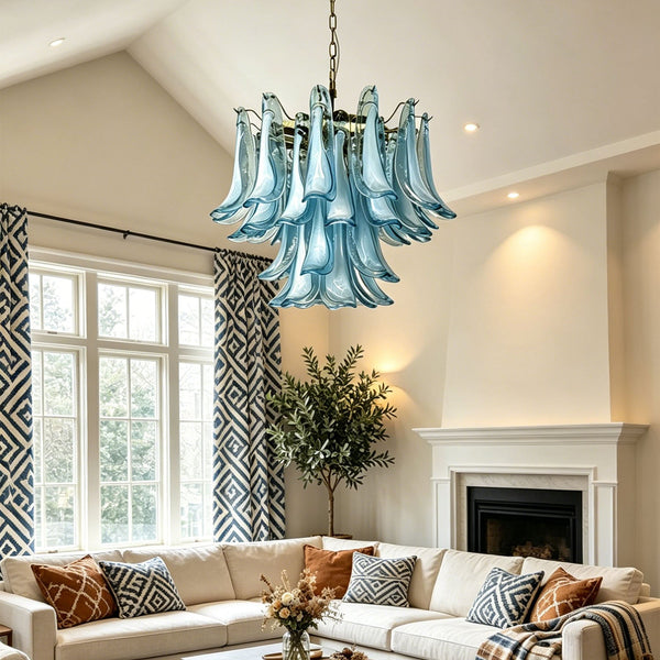 Blue Glass Murano Petals Gorgeous Chandelier