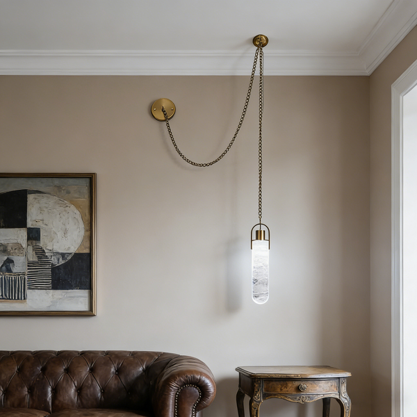 Cylindrical Cluster Alabaster Draped Chain Chandelier