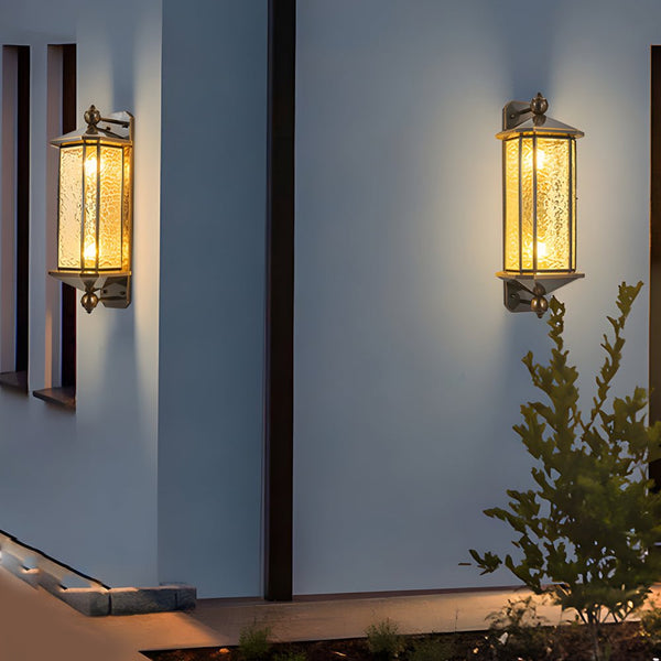 Celeenne Elegant Brass Glass Copper Outdoor Wall Light