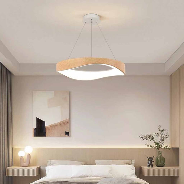 Wood Grain Ring Chandelier Dimmable LED
