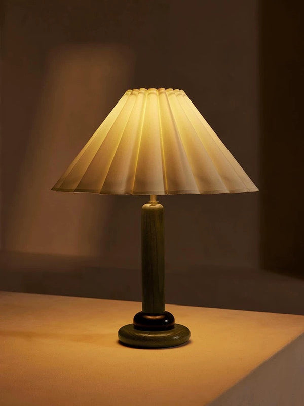 Wood Table Lamp | Pleated Ivory | CLBGDA45