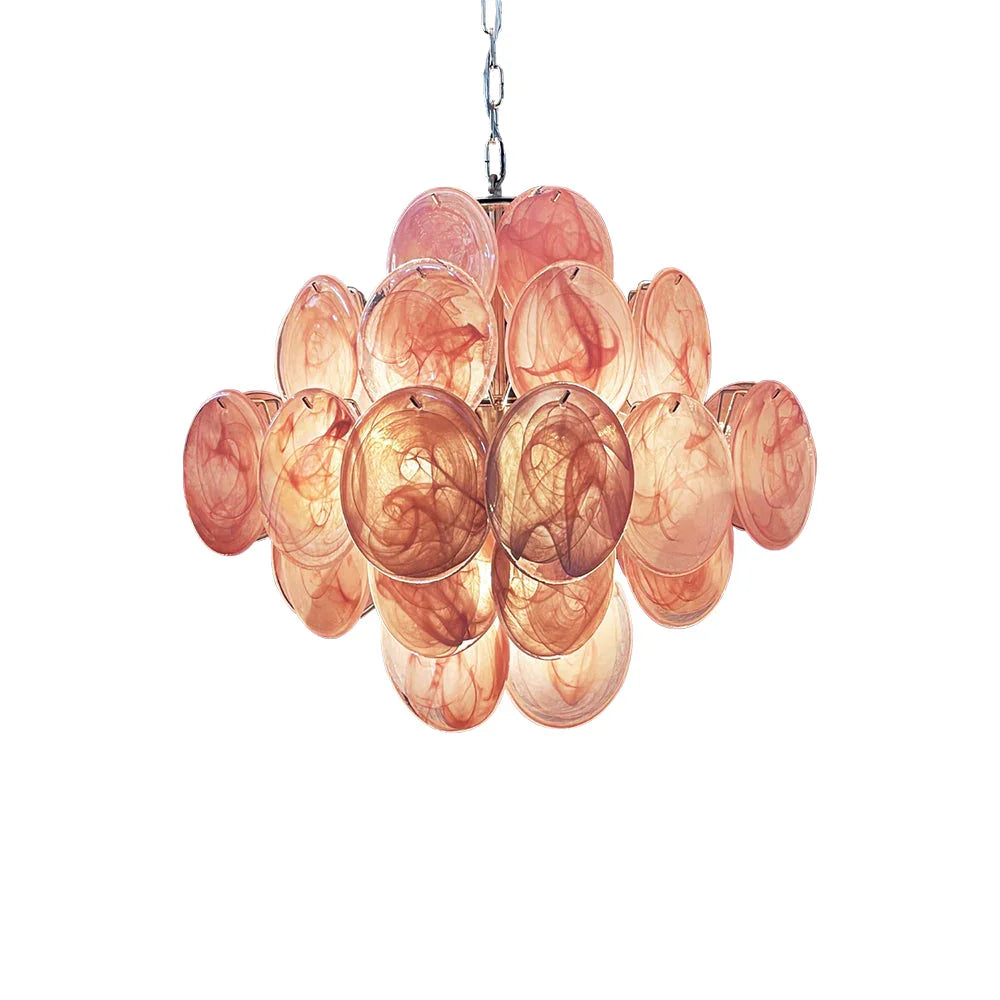 Vintage Pink Glass Disks Chandelier