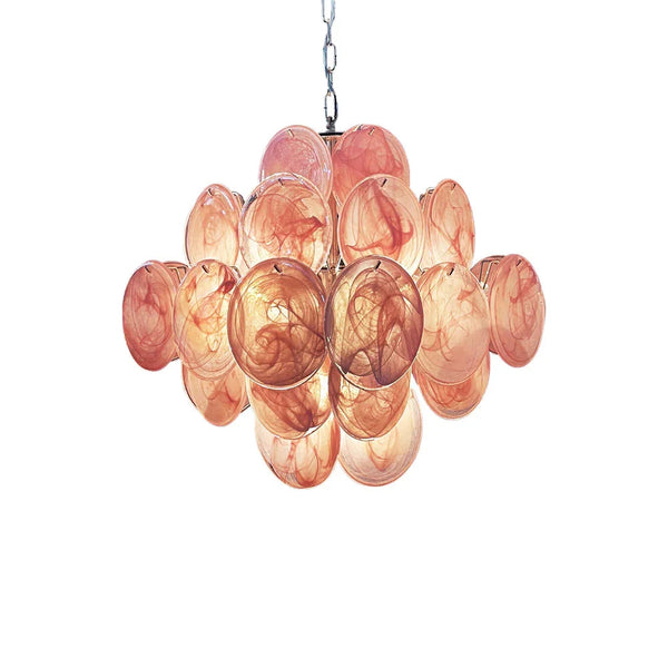 Vintage Pink Glass Disks Chandelier