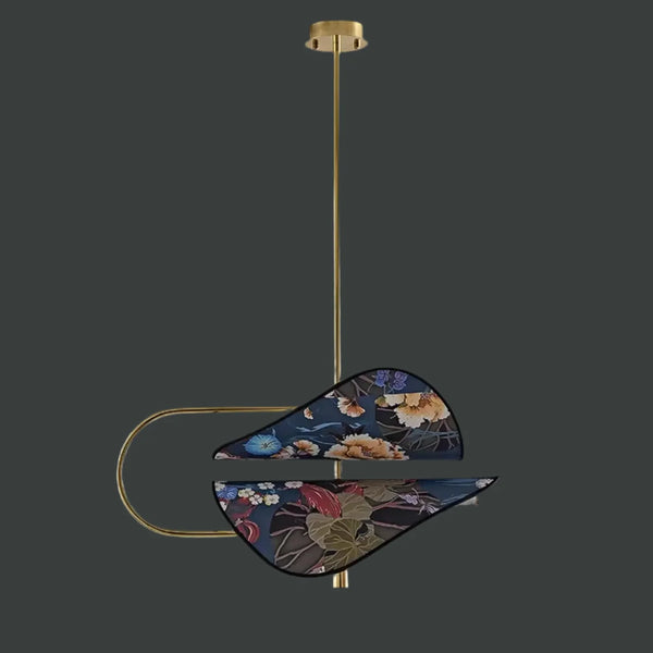 Floral Fabric & Brass Pendant | Blue | CLFTAKI551