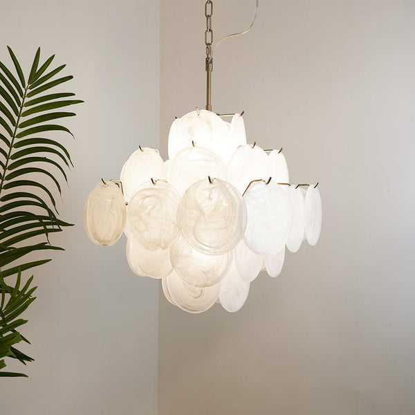 Isadora Glass White Disc Chandelier