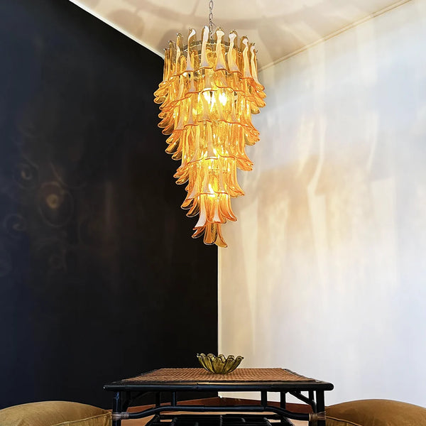 Petals Spiral Murano Amber Chandelier