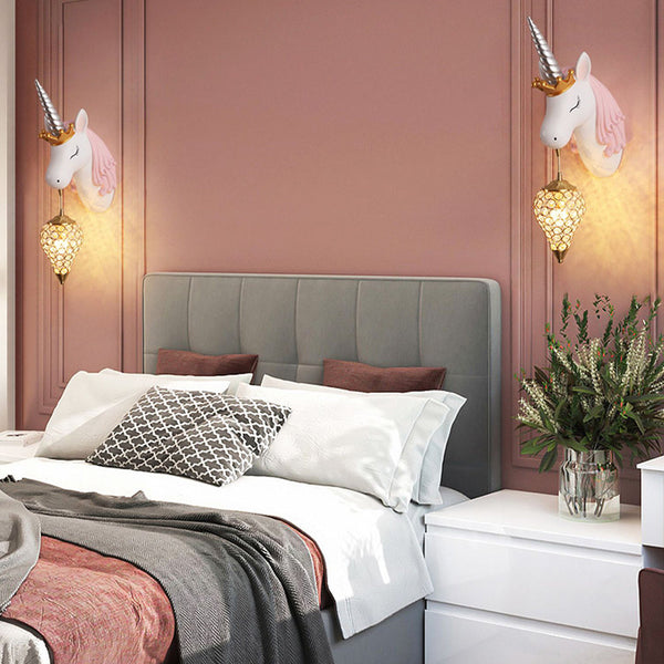 Arisha Modern Unicorn/Strawberry Art Wall Lamp, Pink/Blue